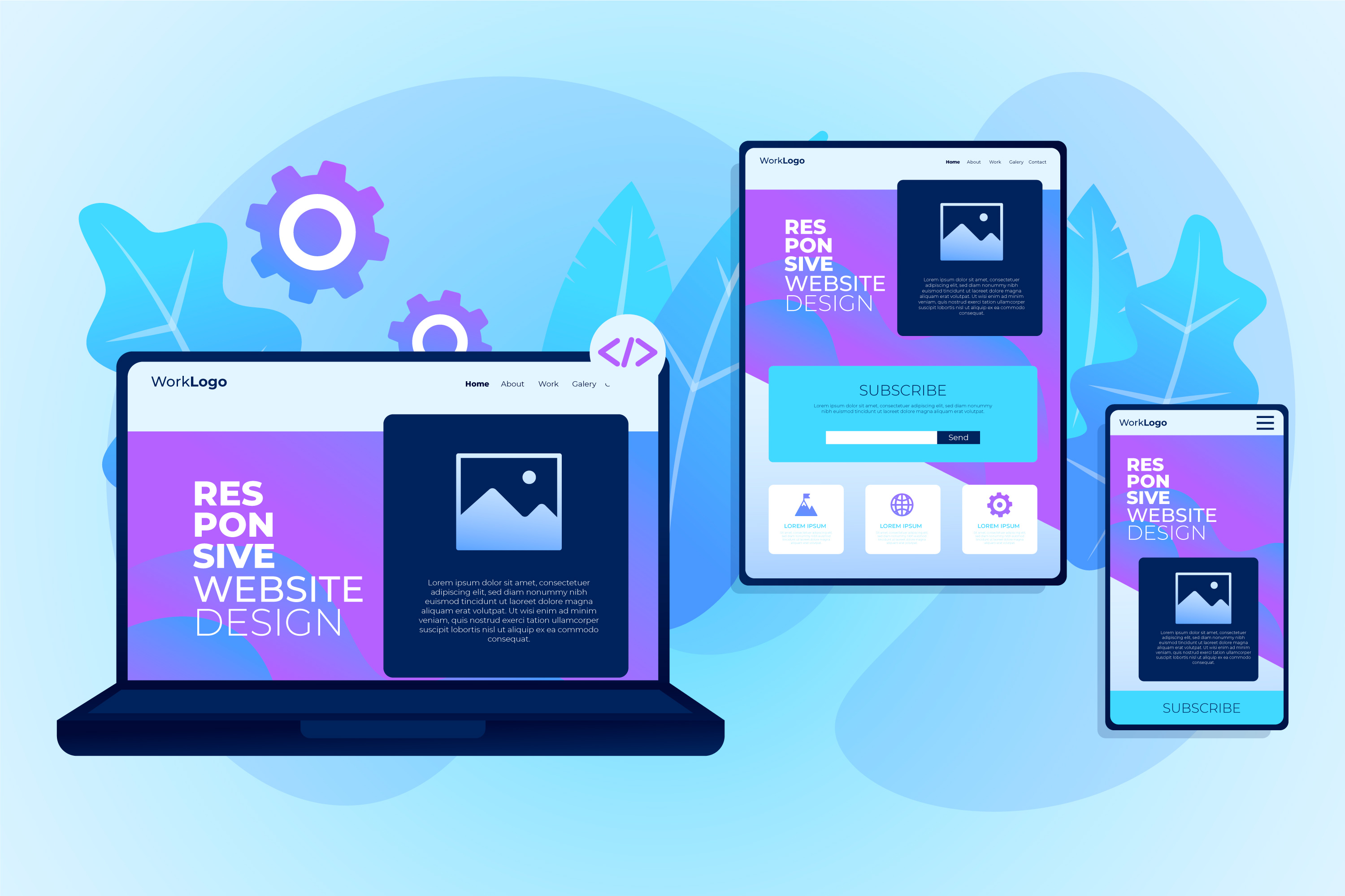 Responsive website design across laptop, tablet, and smartphone