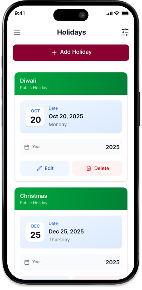LiftOut holidays screen