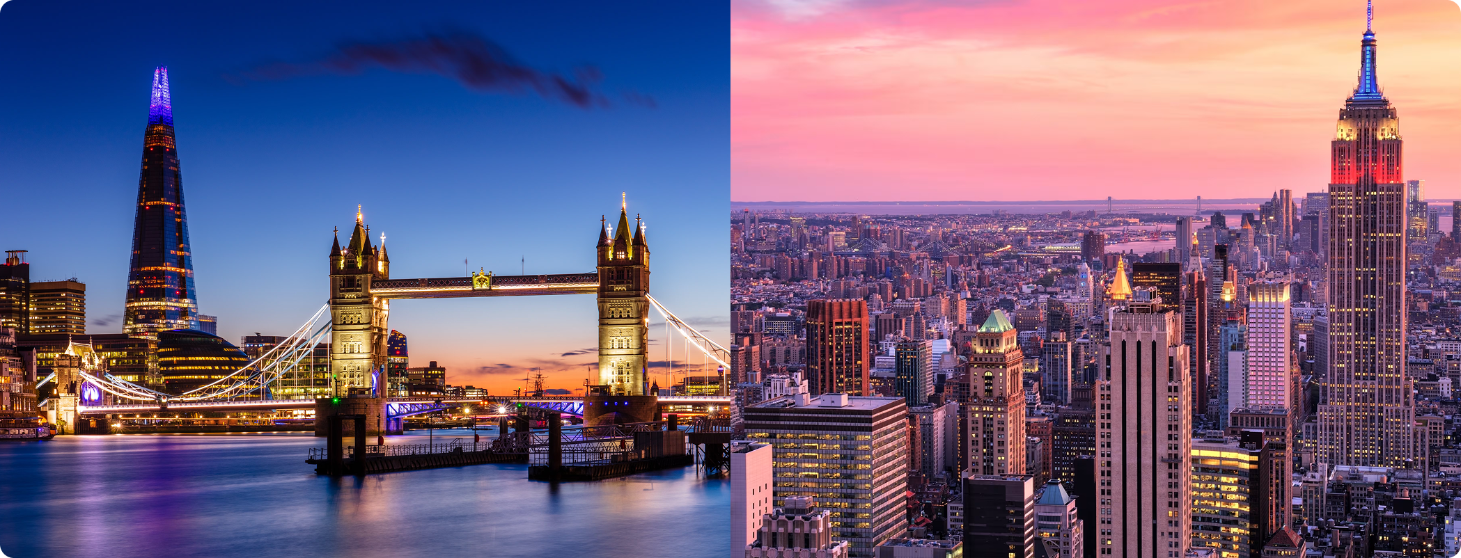 London and New York cityscapes