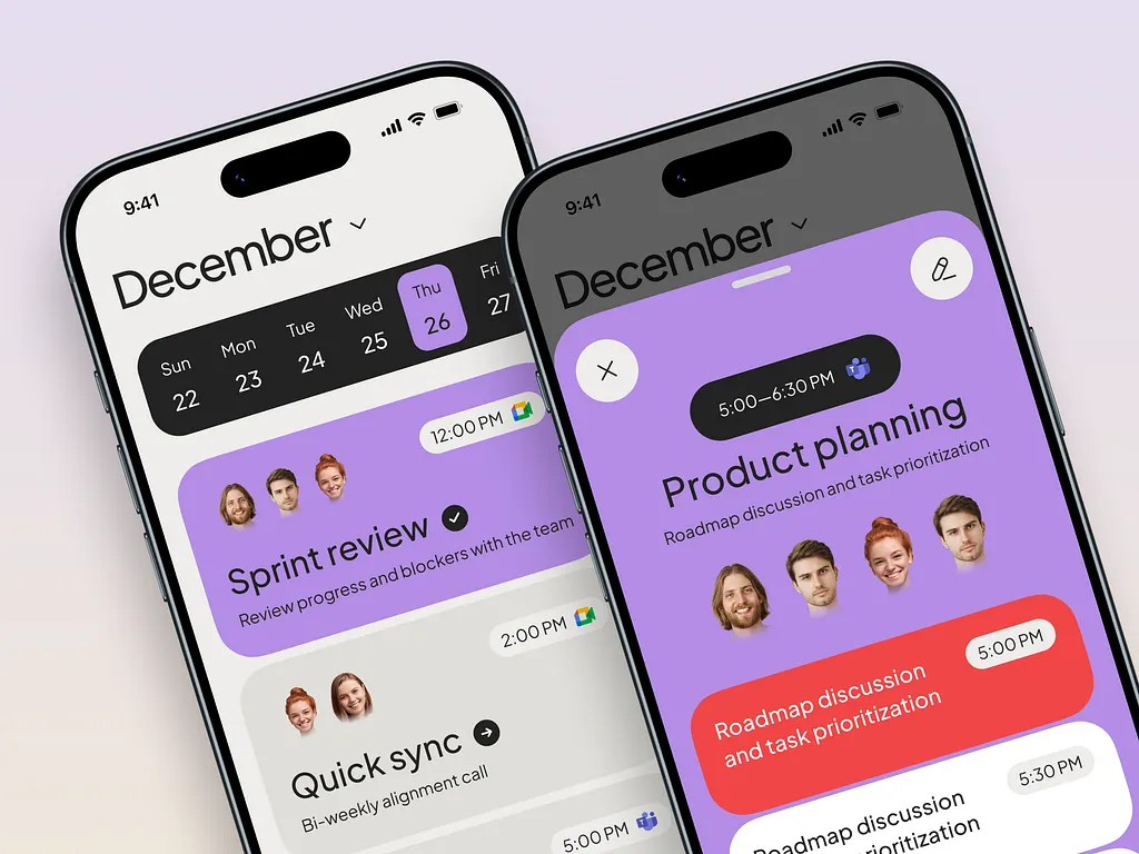 Mobile app calendar interface