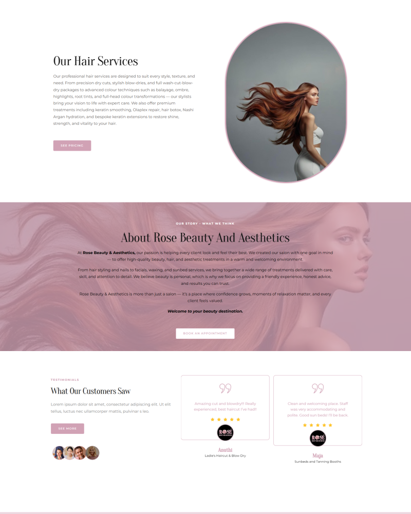 Rose Beauty Booking Interface